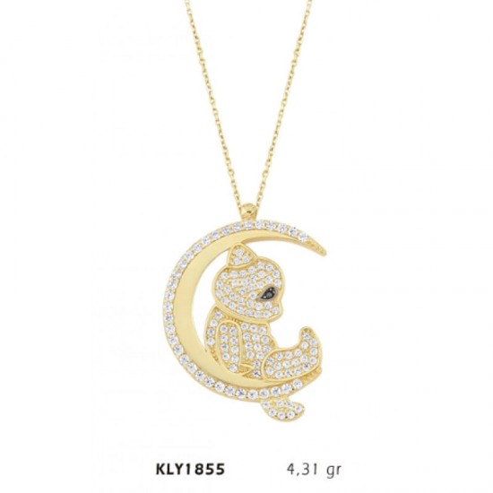 14 Ayar Altın Aya Oturan İnsan Motifli Kolye KLY1855