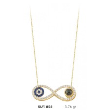 14 Ayar Altın Nazar Boncuklu ve 100 Dilde Seni Seviyorum Taşlı Sonsuzluk Kolye KLY1858
