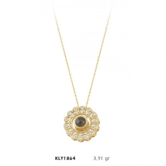 14 Ayar Altın 100 Dilde Seni Seviyorum Taşlı Halka Kolye KLY1864