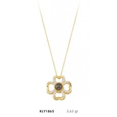 14 Ayar Altın 4 Yapraklı 100 Dilde Seni Seviyorum Taşlı Kolye KLY1865