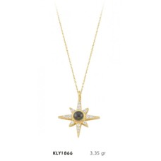 14 Ayar Altın 100 Dilde Seni Seviyorum Taşlı Kutup Yıldızı Kolye KLY1866