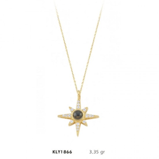 14 Ayar Altın 100 Dilde Seni Seviyorum Taşlı Kutup Yıldızı Kolye KLY1866