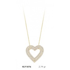 14 Ayar Altın Üç Sıra Taşlı Kalp Kolye KLY1876