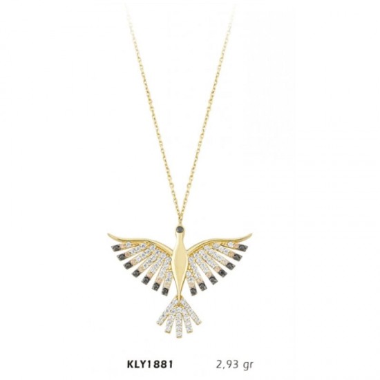 14 Ayar Altın Taşlı Anka Kuşu Kolye KLY1881