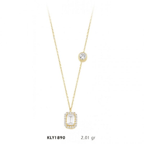 14 Ayar Altın Taşlı Baget Kolye KLY1890