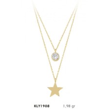 14 Ayar Altın Çift Zincir Taşlı Yıldız Kolye KLY1908