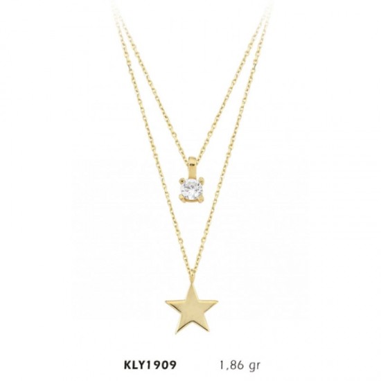 14 Ayar Altın Çift Zincir TekTaş Yıldız Kolye KLY1909 14 Ayar Altın Çift Zincir TekTaş Yıldız Kolye KLY1909