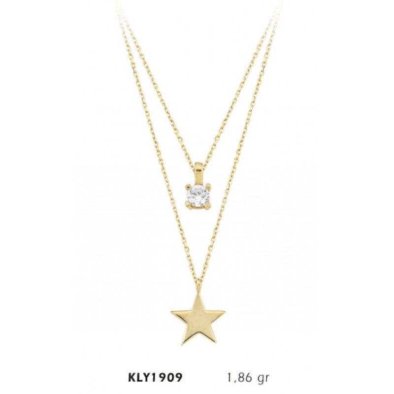 14 Ayar Altın Çift Zincir TekTaş Yıldız Kolye KLY1909 14 Ayar Altın Çift Zincir TekTaş Yıldız Kolye KLY1909