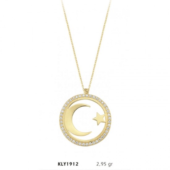 14 Ayar Altın Ay Yıldız Kolye KLY1912