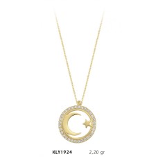 14 Ayar Altın Ay Yıldız Kolye KLY1924