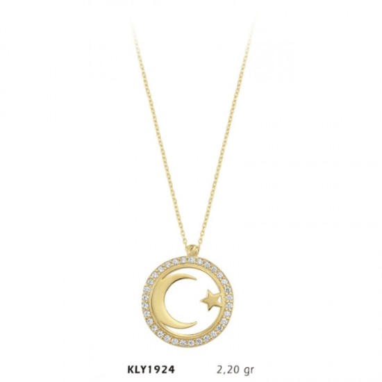 14 Ayar Altın Ay Yıldız Kolye KLY1924