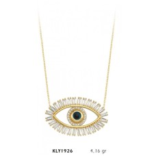 14 Ayar Altın Baget Taşlı Göz Boncuğu Kolye KLY1926