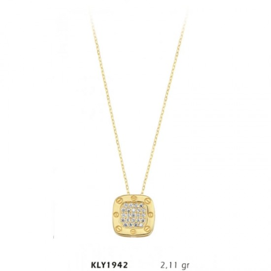 14 Ayar Altın Kare Taşlı Kolye KLY1942