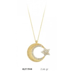 14 Ayar Altın Taşlı Ay Yıldız Kolye KLY1944