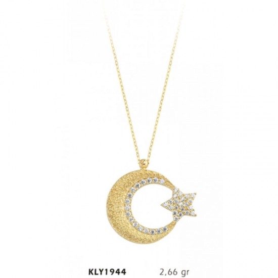 14 Ayar Altın Taşlı Ay Yıldız Kolye KLY1944 14 Ayar Altın Taşlı Ay Yıldız Kolye KLY1944