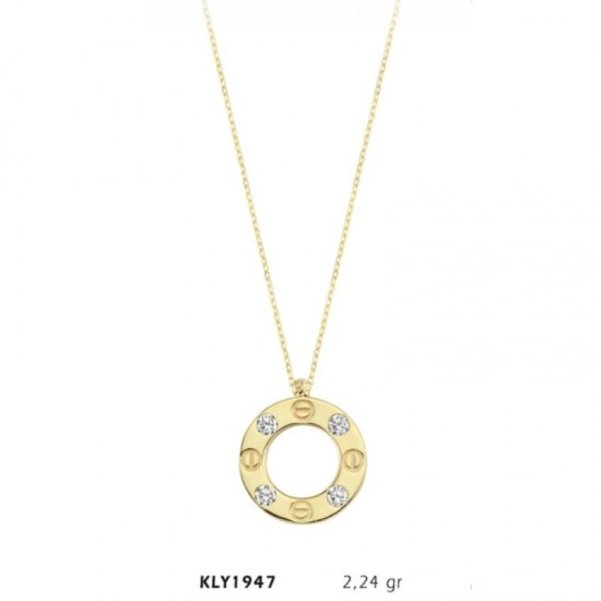 14 Ayar Altın Taşlı Halka Kolye KLY1947