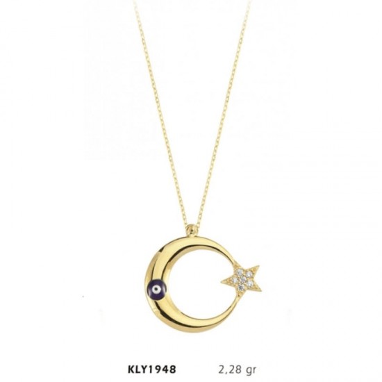 14 Ayar Altın Mineli Ay Yıldız Kolye KLY1948