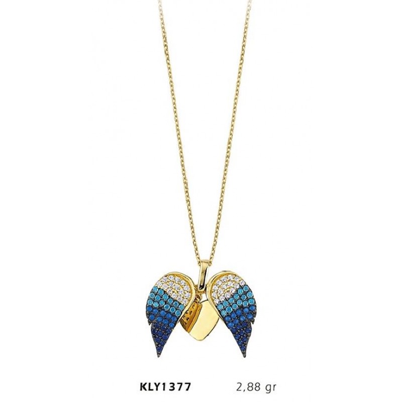 14 Ayar Altın Mavi Kanatlı KolyeKLY1377