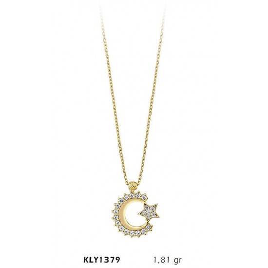  14 Ayar Altın Ay Yıldız Kolye KLY1379
