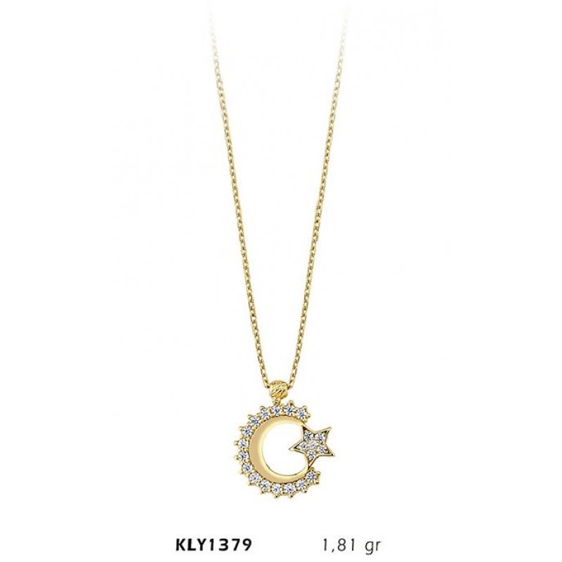  14 Ayar Altın Ay Yıldız Kolye KLY1379