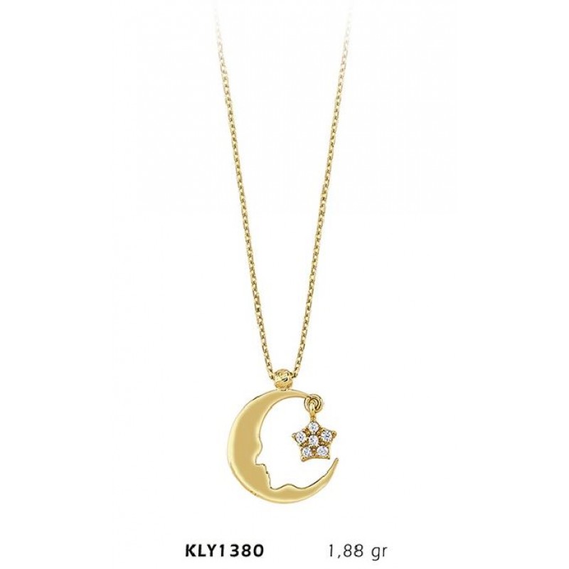 14 Ayar Altın Ay Yıldız Kolye KLY1380