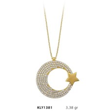 14 Ayar Altın Taşlı Ay Yıldız Kolye KLY1381