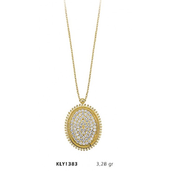 14 Ayar Altın Oval Taşlı Kolye KLY1383