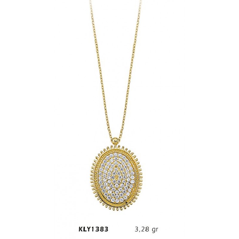 14 Ayar Altın Oval Taşlı Kolye KLY1383