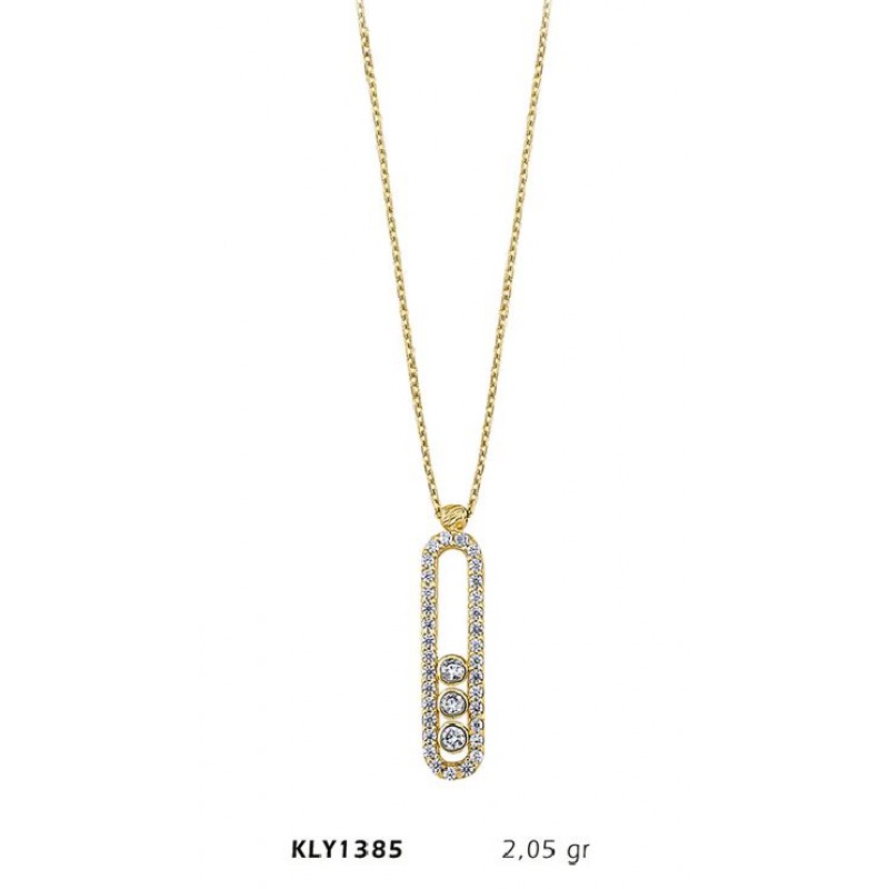 14 Ayar Altın Üç Taşlı Kolye KLY1385