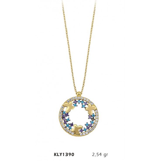 14 Ayar Altın Üç Kelebek Kolye KLY1390