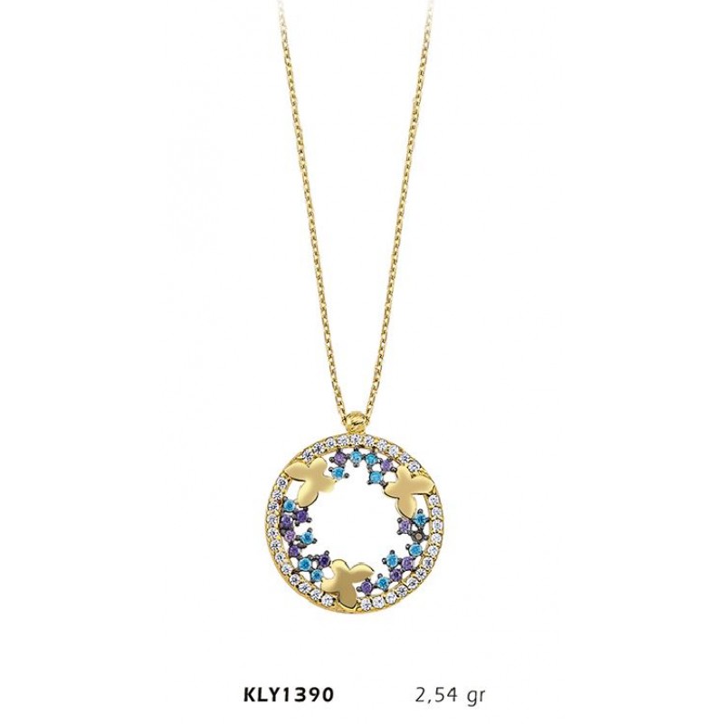 14 Ayar Altın Üç Kelebek Kolye KLY1390