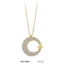 14 Ayar Altın Taşlı Ay Yıldız Kolye KLY1406