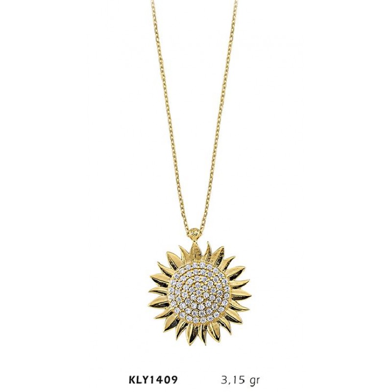 14 Ayar Altın Taşlı Güneş Kolye KLY1409