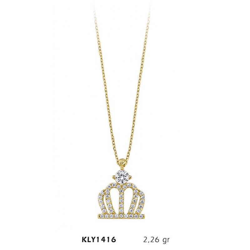 14 Ayar Altın Taşlı Kral Tacı Kolye KLY1416