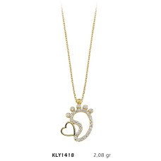 14 Ayar Altın Kalpli Bebek Ayağı Kolye KLY1418