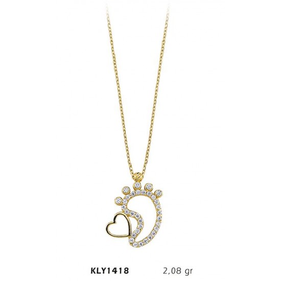 14 Ayar Altın Kalpli Bebek Ayağı Kolye KLY1418