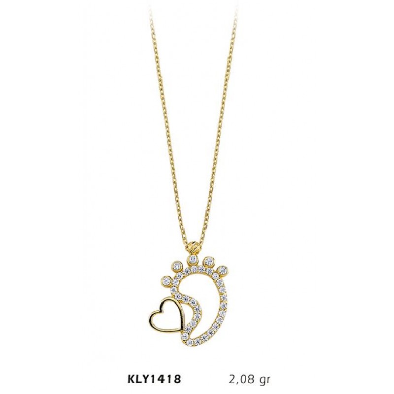 14 Ayar Altın Kalpli Bebek Ayağı Kolye KLY1418