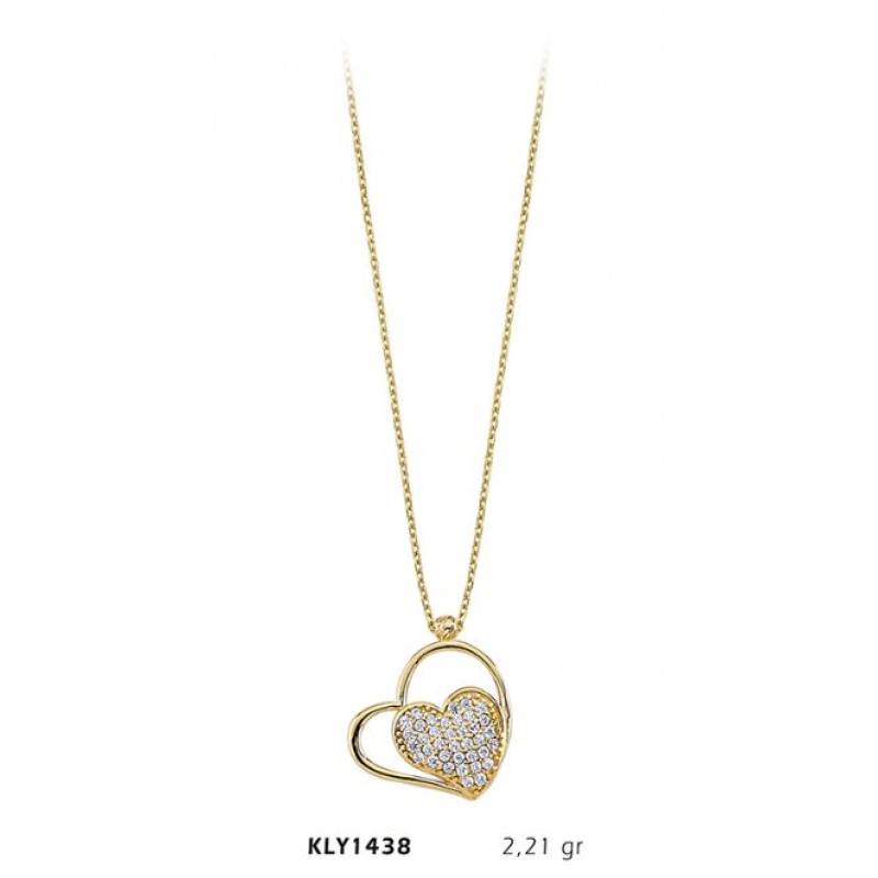 14 Ayar Altın Taşlı Kalp Kolye KLY1438