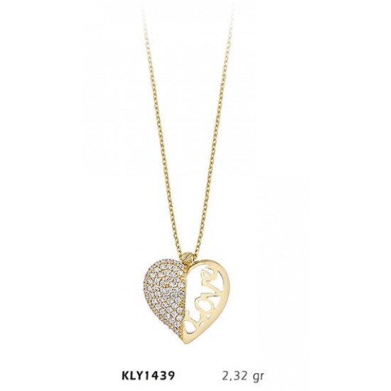 14 Ayar Altın Kalp Love Kolye KLY1439
