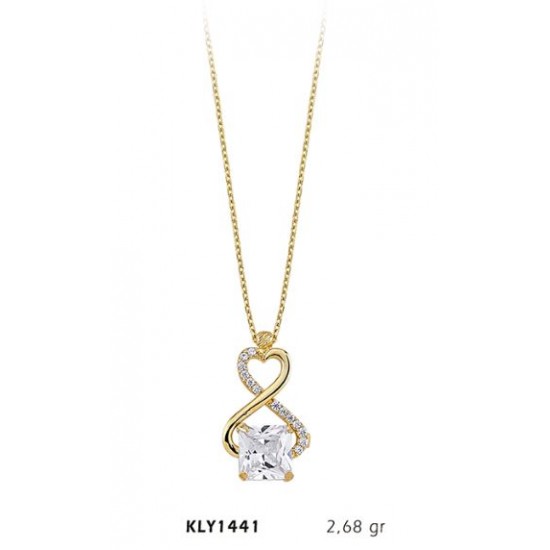 14 Ayar Altın Taşlı Kalp Kolye KLY1441