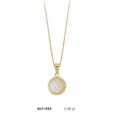 14 Ayar Altın Beyaz Otantik Taşlı Kolye KLY1455