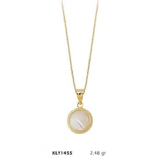 14 Ayar Altın Beyaz Otantik Taşlı Kolye KLY1455