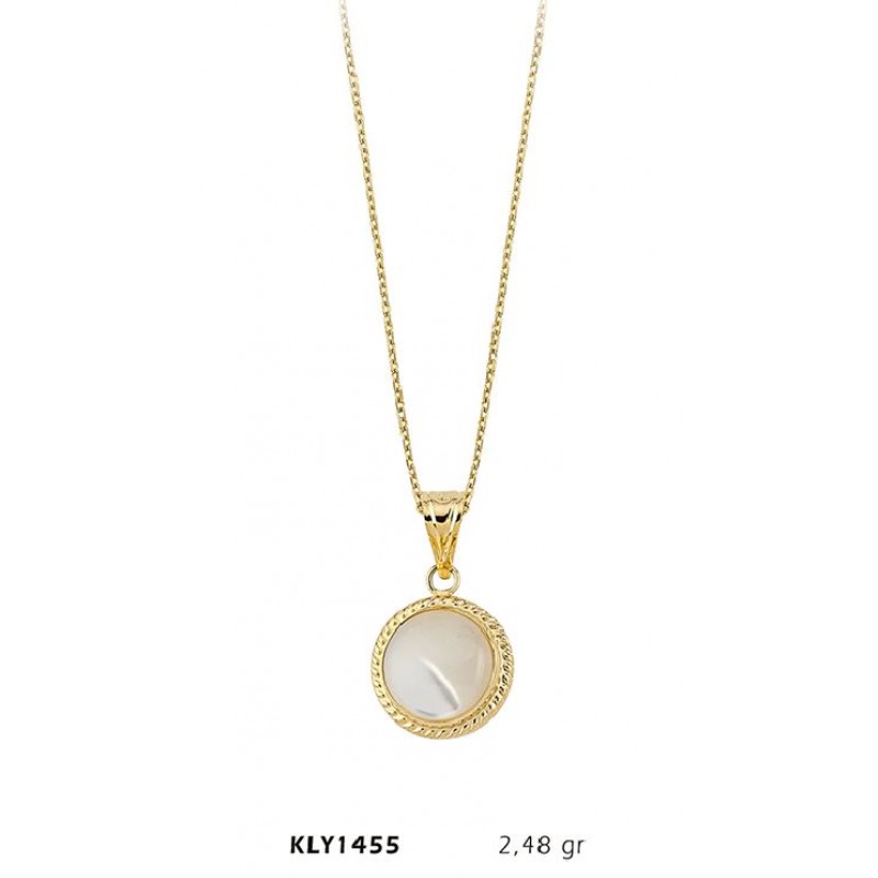 14 Ayar Altın Beyaz Otantik Taşlı Kolye KLY1455