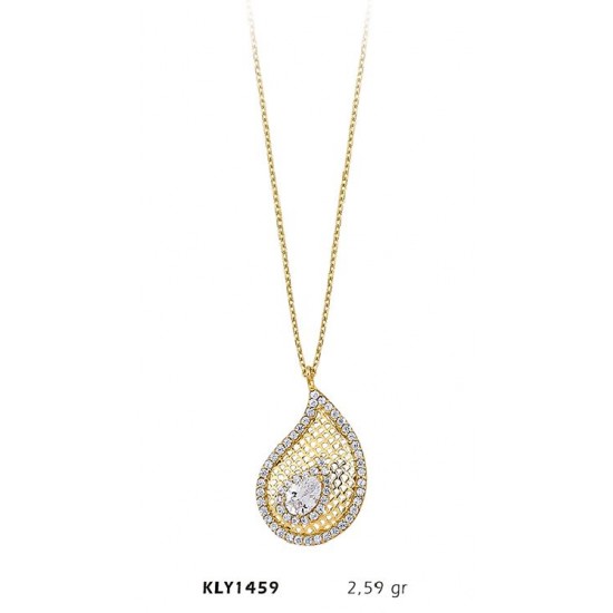 14 Ayar Altın Taşlı Damla Kolye KLY1459