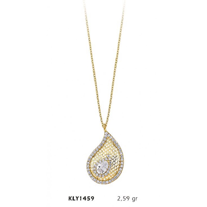 14 Ayar Altın Taşlı Damla Kolye KLY1459