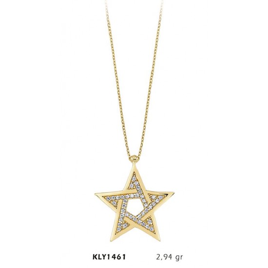 14 Ayar Altın Taşlı Yıldız Kolye KLY1461