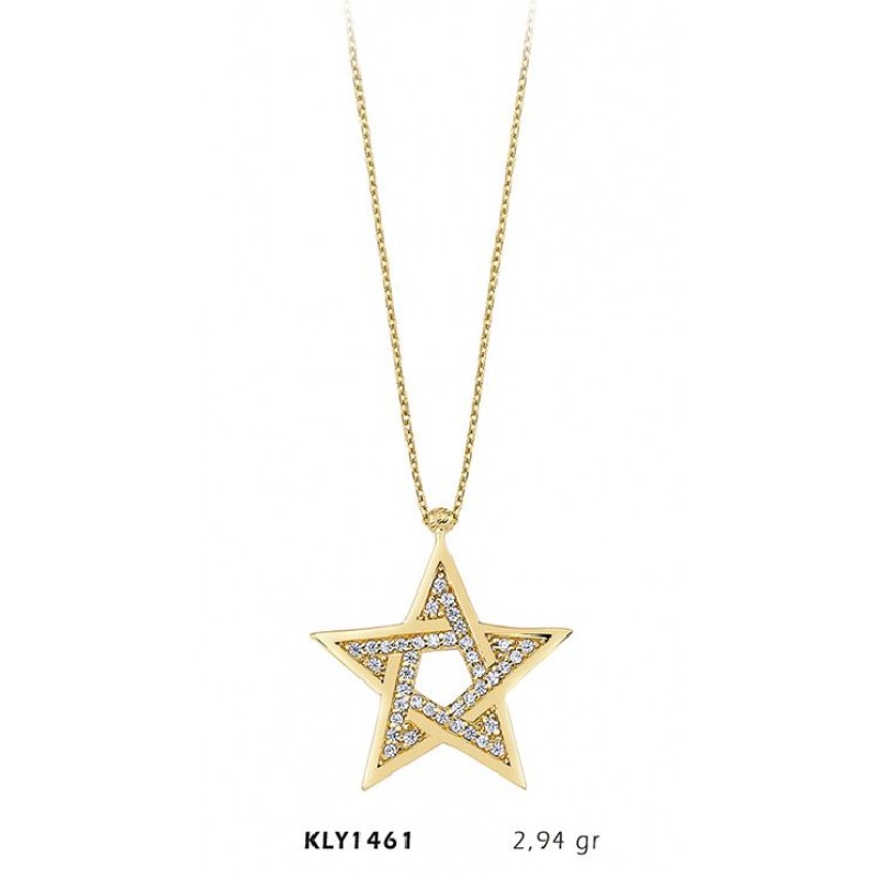 14 Ayar Altın Taşlı Yıldız Kolye KLY1461
