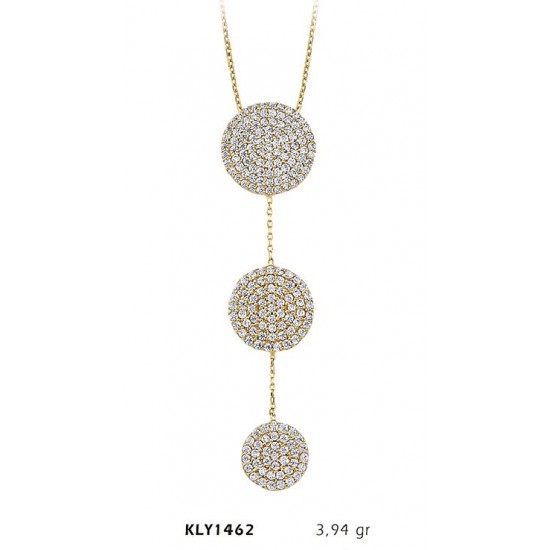 14 Ayar Altın Üç Taşlı Kolye KLY1462