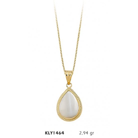 14 Ayar Altın Beyaz Otantik Taşlı Kolye KLY1464