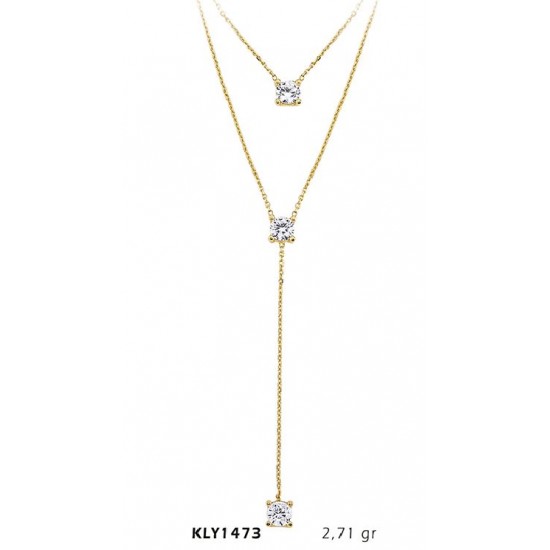 14 Ayar Altın Üç Taş Kolye KLY1473